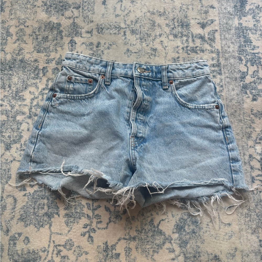 Zara Light Blue Distressed Jean Shorts